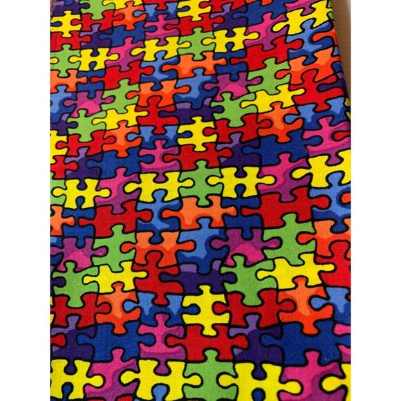 1/2 Yard Wide Cotton Puzzle Print Fabric for Ouilting Sewing - Picture 1 of 5